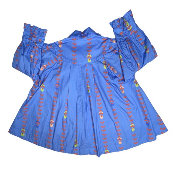 Karlie womens Floral Vine Poplin Button Up Top Blue Long Sleeve size S New - Picture 9 of 9